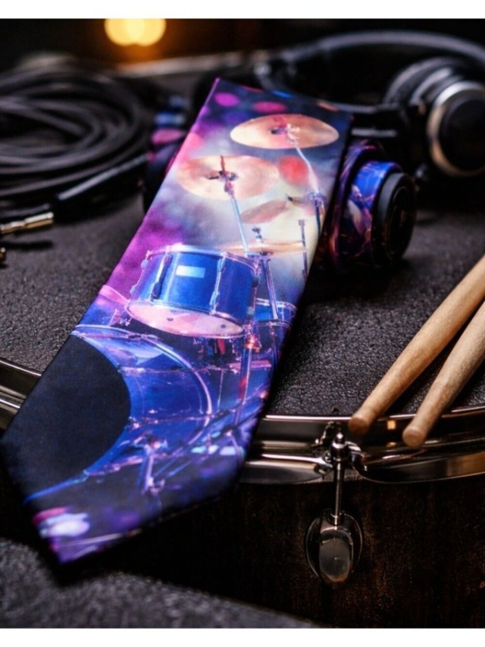Ralph Marlin Vintage Silk Tie Drum Set Blue Stage Lights Made in USA Necktie